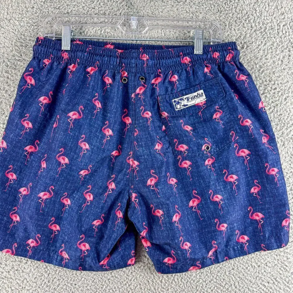 Trunks Flamingo Swim Shorts Mens Large Blue Pink Casual Swim Beach Pool QuickDry